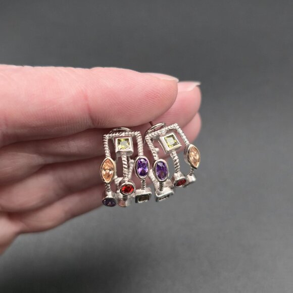 Sterling Silver Twisted Cable Colorful Cubic Zirconia Gem Earrings A7248 - Picture 3 of 8